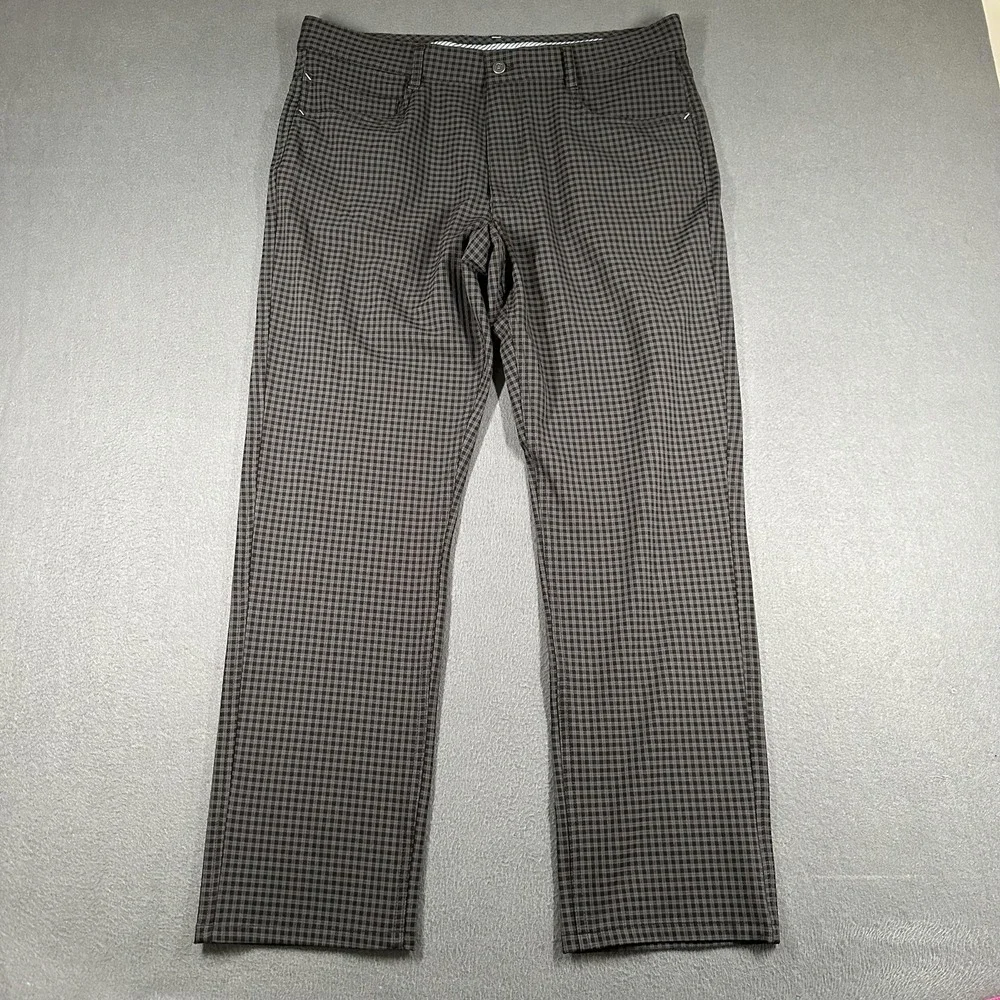 FootJoy Athletic Fit‎ Pants Mens 35x30 Gray Check Golf Stretch Casual Khakis